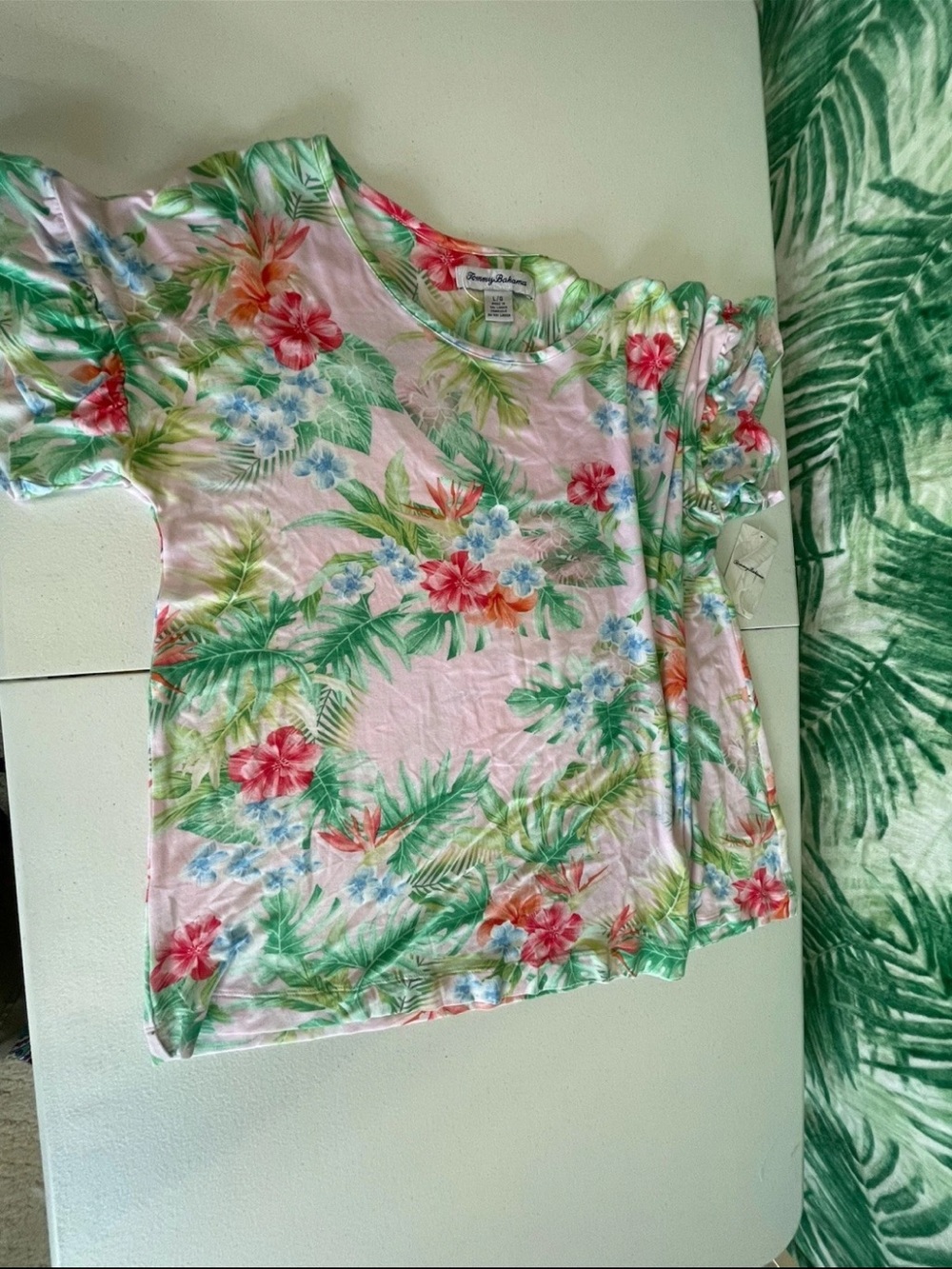 Tommy Bahama Pink Tropical Print Short Sleeve Tee
